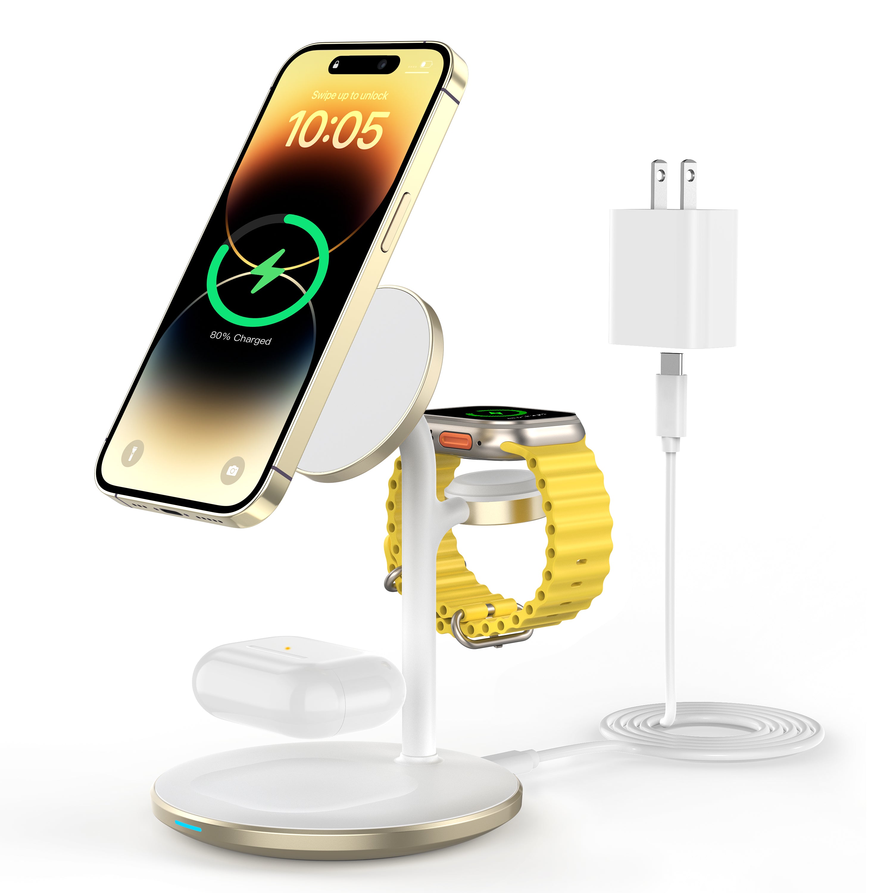 XooFly 3 in 1 Wireless Charging Station for Apple Devices, Fast Wireless Mag-Safe Charger Stand with 20W Adapter for iPhone 17 16 15 14 13 12 Pro Max/Air/Plus/Pro,iWatch,AirPods-Gift for Wife&Husband